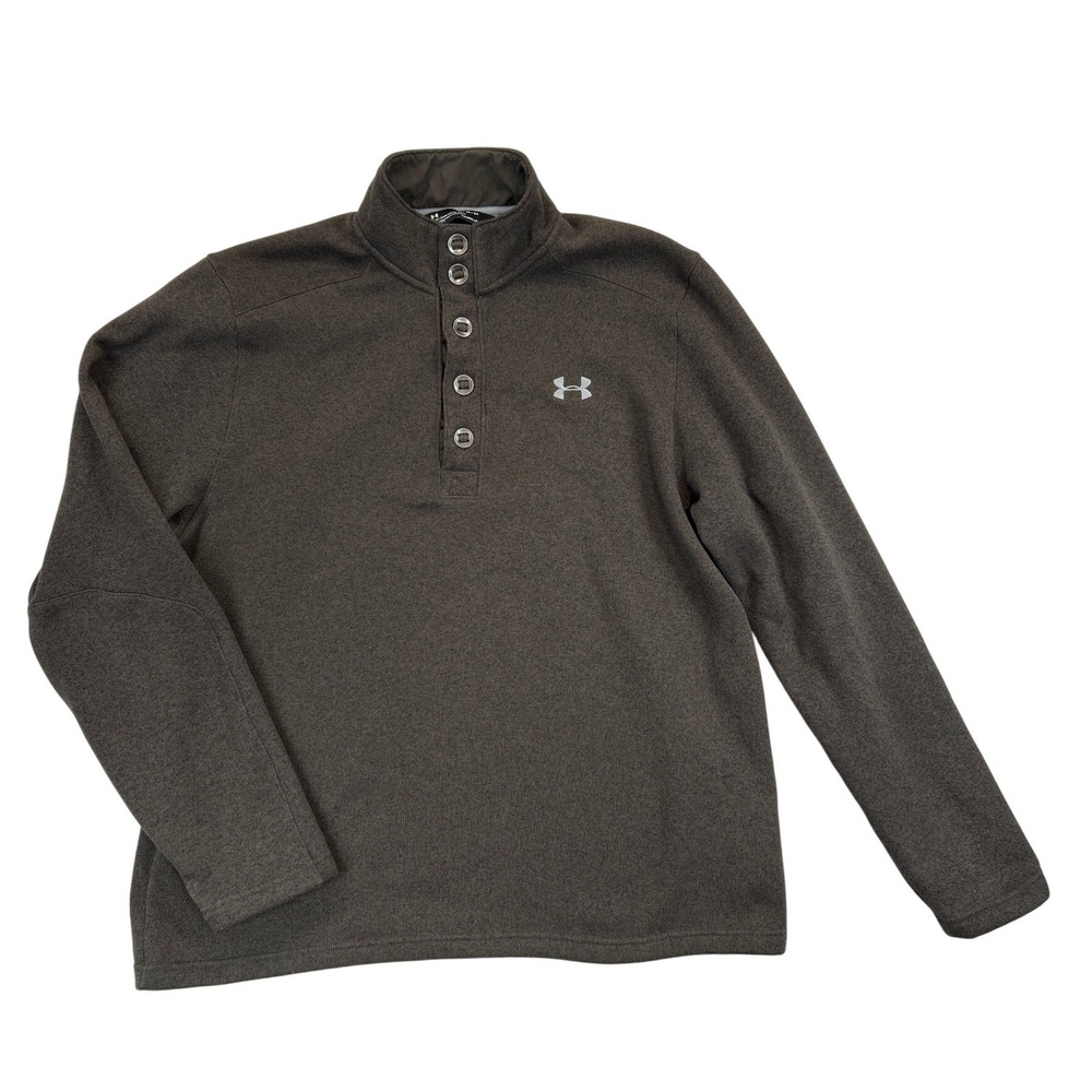 Under Armour Sweater Mens XL Brown ColdGear Mock Neck Fitted Button Pullover